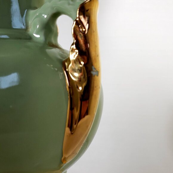 24K Gold Ceramic Chartreuse Green Lamp Victorian Floral Art Deco MCM - Picture 6 of 14